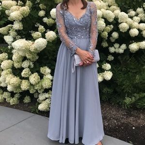 Gray Sequined Mori Lee Evening Dress